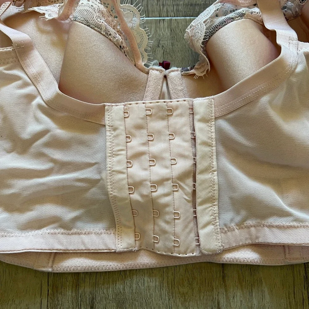 Cacique Pink Floral Lightly Lined French Balconette Bra Lace Trim 42C